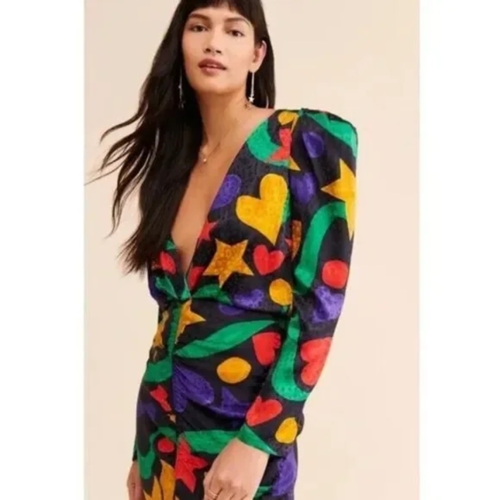 Ronny Kobo Astrid Silk Colorful Abstract Print Women's Dress Size XS